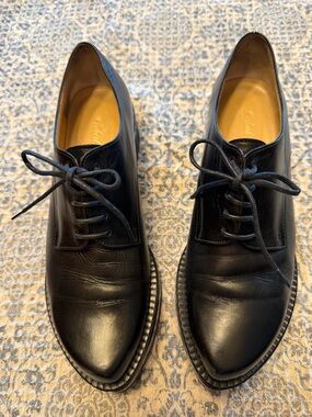 Black Leather Lace-Up Derby Shoes